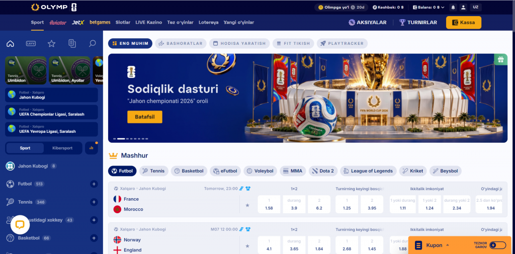 Olimp Casino Uzbekistan’da sportga pul tikish